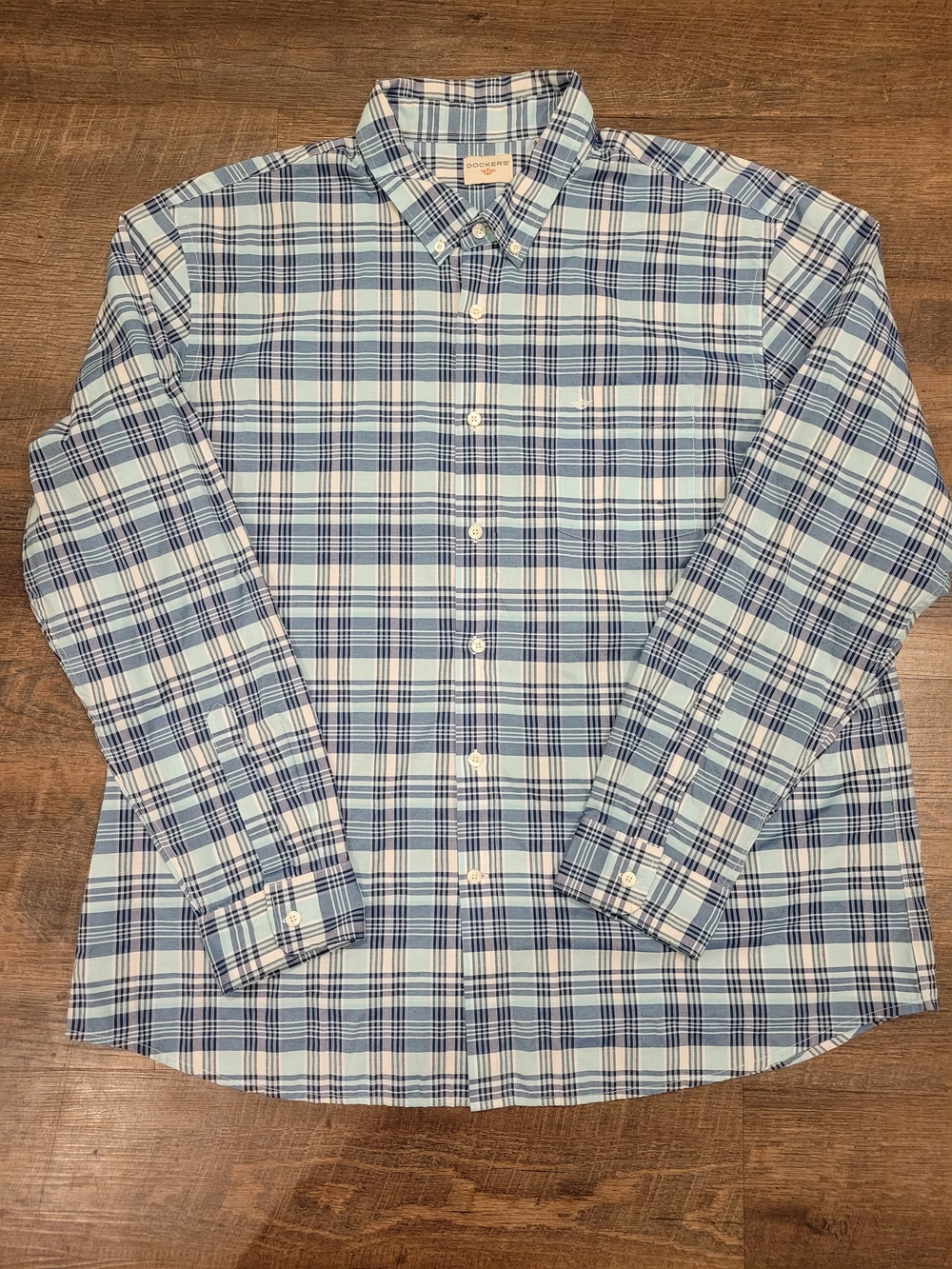 Dockers Men’s XXL Blue & Green Plaid Button-Down Shirt 💙💚
